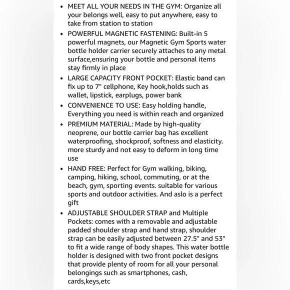 Magnetic Gym Water Bottle Holder Bag with Phone Pocket for 24 32 40oz Cup - Picture 5 of 10